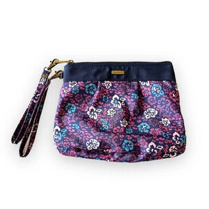Travelon Navy Floral Double Strap Wristlet Large Clutch‎ Travel RFID Vacay Beach